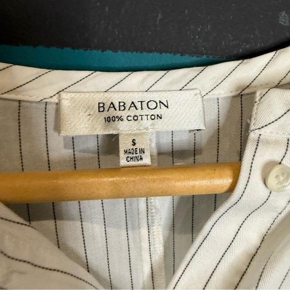 Babaton Classic White Blouse with Black Pinstripes - Picture 3 of 6